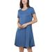 Niuer Women Solid Color Short Dress Summer Holiday Short Sleeve U Neck T Shirt Dress Pockets Pleated Dresses Blue M(US 8-10)
