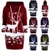 IOAOAI Sweatshirt,Christmas Women Elk Printed Long Sleeve Drawstring Hooded Sweatshirt Mini Dress
