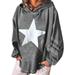 Women's Pullover Hoodie Star Print Oversized Hoodies Ladies Casual Loose Sweatshirt Top