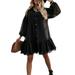 Women Long Sleeve Button Down Tunic Dress Ruffle Hem Shirts Dress Casual Sexy Fashion Short Mini Dress