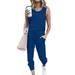 Listenwind Womenâ€™s Casual Round Neck Sleeveless Tank Jumpsuit Drawstring Waist Stretchy Long Pants Romper 2Pieces Tracksuit Sweatpants with Pockets