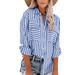 ZANZEA Women Collared Button Front Blouse Striped Shirt Tee Long Sleeve Top