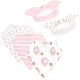 Hudson Baby Baby Girl Cotton Bib and Headband Set, 5pc