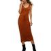 Womens Spaghetti Strap Sleeveless Dress Summer Casual Slim Fit Beach Dress Fashion Solid Color Holiday Party Midi Dresses