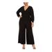 ADRIANNA PAPELL Womens Black Zippered Long Sleeve V Neck Wide Leg Evening Jumpsuit Size 16W