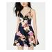 SPEECHLESS Womens Navy Floral Sleeveless V Neck Mini Fit + Flare Party Dress Size 5