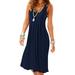 UKAP Women's Crewneck Party Dress Sexy Sundress Sleeveless Classic Hem Tunic Dresses Beach Party A line Dress for Lady Dark Blue L