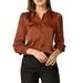 Allegra K Women's Workwear Turn Down Collar Puff Sleeve Satin Blouse