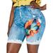 SpringTTC Womens Plus Size Imitation Denim Floral Print Leggings Shorts