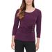 CALVIN KLEIN Womens Purple Embellished 3/4 Sleeve Scoop Neck Top Size XL