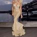 Jocestyle Sling Women Bodycon Fish Tail Sequins Luxury Ruffle Hem Night Dress (2XL)