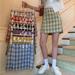 ZDMATHE Womens Casual Skirt Plaid Slim High Waist Mini Pencil Skirt streetwear vintage green short mini skirt beach holiday skirt falda