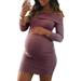 Binpure Pregnant Woman Solid Color Dress, Long Sleeve Off Shoulder Dress