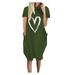 Tailored Fashion Women Casual Love Pullover Dress Round Tie Pocket Short Sleeve Dress