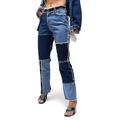 UKAP Women Colorblock Straight Jeans High Waist Patchwork Denim Pants Casual Pencil Pants Trousers