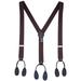 Marino Mens Elastic Fashion Suspenders 1.25" Wide with Genuine Leather Double Button Loops, and Polyester Bow Tie Set - Brown - Medium