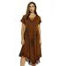 Riviera Sun Lace Up Acid Wash Embroidered Dress Short Sleeve Dresses for Women (Rust, X-large)