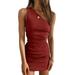 Women's Bodycon Mini Dress One Shoulder Ruched Off Shoulder Summer Dress Cocktail Party Dress