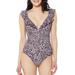 JS Jessica Simpson Women's Groovy Leopard Frill Plunge One Piece Swimsuit