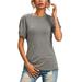 Sexy Dance Womens Short Sleeve Crewneck T Shirt Blouse Slim Fit Plain Color Summer Tee Shirts Top Gray XL(US 16-18)