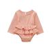 Bmnmsl Newborn Infant Baby Girls Romper Ruffle Cotton Linen Long Sleeve Jumpsuit One-Piece Bodysuits Outfits Clothes