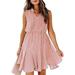 Avamo Women Beach Chiffon Tunic Dress Sleeveless V Neck Drawstring Dress Ruffle Hem Plain Elegant Dress Pink S(US 4-6)