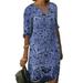 Womens Casual Shirt Dresses Sundresses V-Neck 3/4 Sleeve Floral Shirt Tunic Dresses