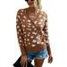 Womens Casual Leopard Srtriped Print Sweater Long Sleeve V Neck Knitted Pullover Blouses Sweaters Sweatshirts