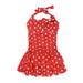 iEFiEL Kids Girls One-piece Polka Dots Ruched Tiered Swimsuit Swimwear Bathing Suit