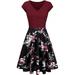 Women Floral Print Casual Loose Pleated Swing Dress Ladies Short Sleeve V-Neck Midi Dress Ladies Party Cocktail Prom Gown