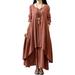 Sexy Dance Women Irregular Hem Swing Dress Cotton Linen Maxi Dress Ladies Casual Button Elegant Evening Dress Plain T Shirt Dress Fake Two Piece Dress M-5XL Oversize