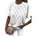 FASHIONWT Women Heart Shaped Hollow Fuffled Short Sleeve Knitted Top