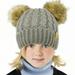 Kids Ages 2-7 Pompom Chunky Thick Stretchy Knit Slouch Beanie Cap Hat (Double Pom Faux Fur Solid Lt. Melange Gray)