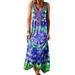 Sexy Dance Women Holiday Party Dresses Floral Print Sleeveless Hawaiian Sundress Ladies Tie Dye Printed Cocktail Sleeveless Dresses Blue XXL(US 14-16)