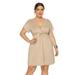 Colisha Womens Sexy Plus Size Backless Dress Short Sleeve V-Neck Belted High Waist Midi Dress with Drawstring Relax Fit Lounge Dress