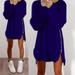 Zewfffr Women Plus Size Loose Long-Sleeves Zipper Sweater Dress (Royal Blue 4XL)