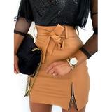 Faux PU Leather Pencil Skirt Length Skirt Midi Bodycon Skirt OL Casual Slim Clubwear Women High Waisted Mini Pencil Skirt A-line Short Dress