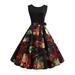 Zewfffr Women 50s 60s Vintage Halloween Print Sleeveless Swing Dress (Red L)