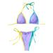 FOCUSNORM Women Halter Bikini Triangle Cup Lace Up Tankini Sets Swimsuits