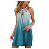 Tuscom Metal Hanging Neck Gradient Strapless Beach Dress Casual Dresses for Women Plus Dresses Floral Sleeveless Dress