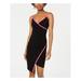 CRAVE FAME Womens Black Slitted Color Block Spaghetti Strap V Neck Short Body Con Evening Dress Size XS