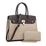 POPPY Vegan Leather Top Handle Satchel Handbag Tote Bag with Wallet & Shoulder Strap 2pcs Set