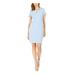 CALVIN KLEIN Womens Light Blue Solid Short Sleeve Keyhole Above The Knee Fit + Flare Dress Size 2