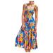 Bowake Women's Summer Boho Square Neck Floral Ruffle A Line Beach Long Maxi Dress, please buy one or two sizes larger than normal