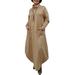 New Women Long Sleeve High Neck Baggy Shirt Dress Plain Kaftan Solid Long Maxi Dresses