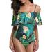 Women's One Piece Swimsuit Vintage Off Shoulder Ruffled Bathing Suits Green XXL