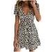 Follure Womens Leopard Print Mini Dress Ladies Sexy Wrap Dress Clubwear Party Dress