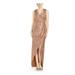 CALVIN KLEIN Womens Gold Sequined Zippered Sleeveless V Neck Below The Knee Hi-Lo Formal Dress Size 2