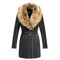 Giolshon Women's Faux Suede Leather Long Jacket Wonderfully Parka Coat with Faux Fur Collar L
