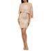 BETSY & ADAM Womens Beige Sequined Long Sleeve Illusion Neckline Mini Body Con Evening Dress Size 8